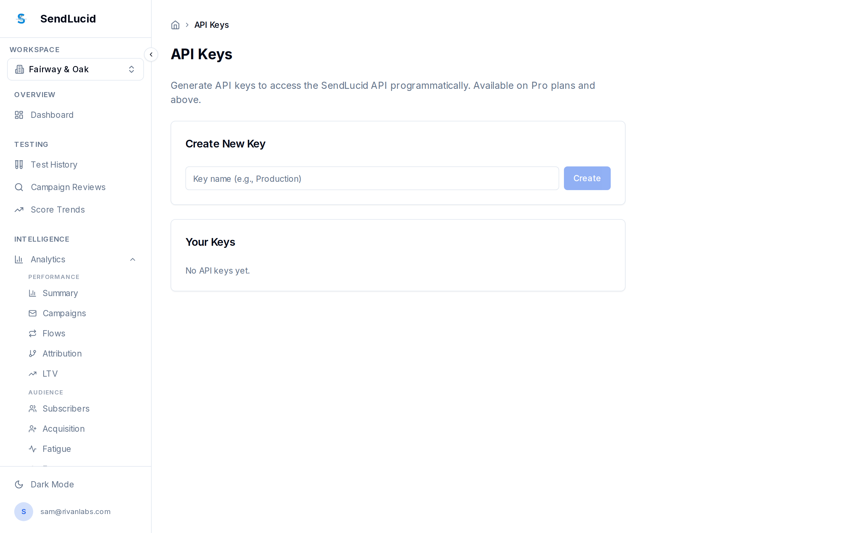 SendLucid API Keys