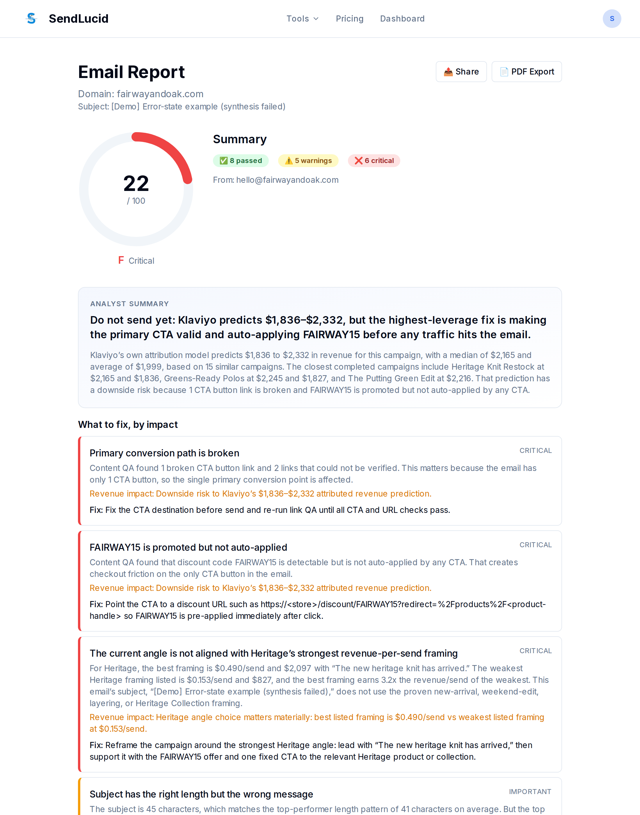 SendLucid deliverability report